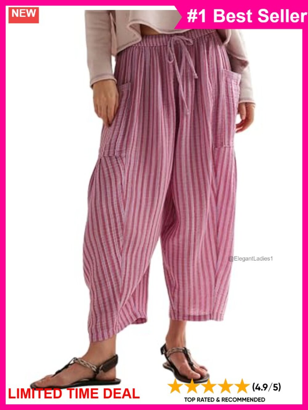 Womens Striped Harem Pants Loose Flowy Boho Barrel Pants Cotton Trousers